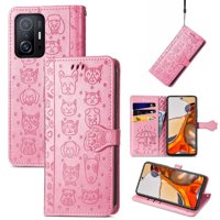 Funda Cartera Foxdock Para Xiaomi 11T , Flip Pu Con Relieve De Gatos Y Perros, Tarjetero Y Soporte