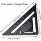 thumbnail image 2 of Transportador triangular BCC de 17 cm, de aleación de aluminio, para carpintero, escuadra métrica, regla angular profesional para carpintería, con transportador, herramienta de medición, color negro., 2 of 5