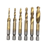 Magideal - 6 Piezas De Brocas De Taladro Combinadas Hss Brocas De Taladro En Espiral M3 M4 M5 M6 M8 M10 Herramienta De Roscado Vástago Hexagonal Portátil Hss 6542 Titanio