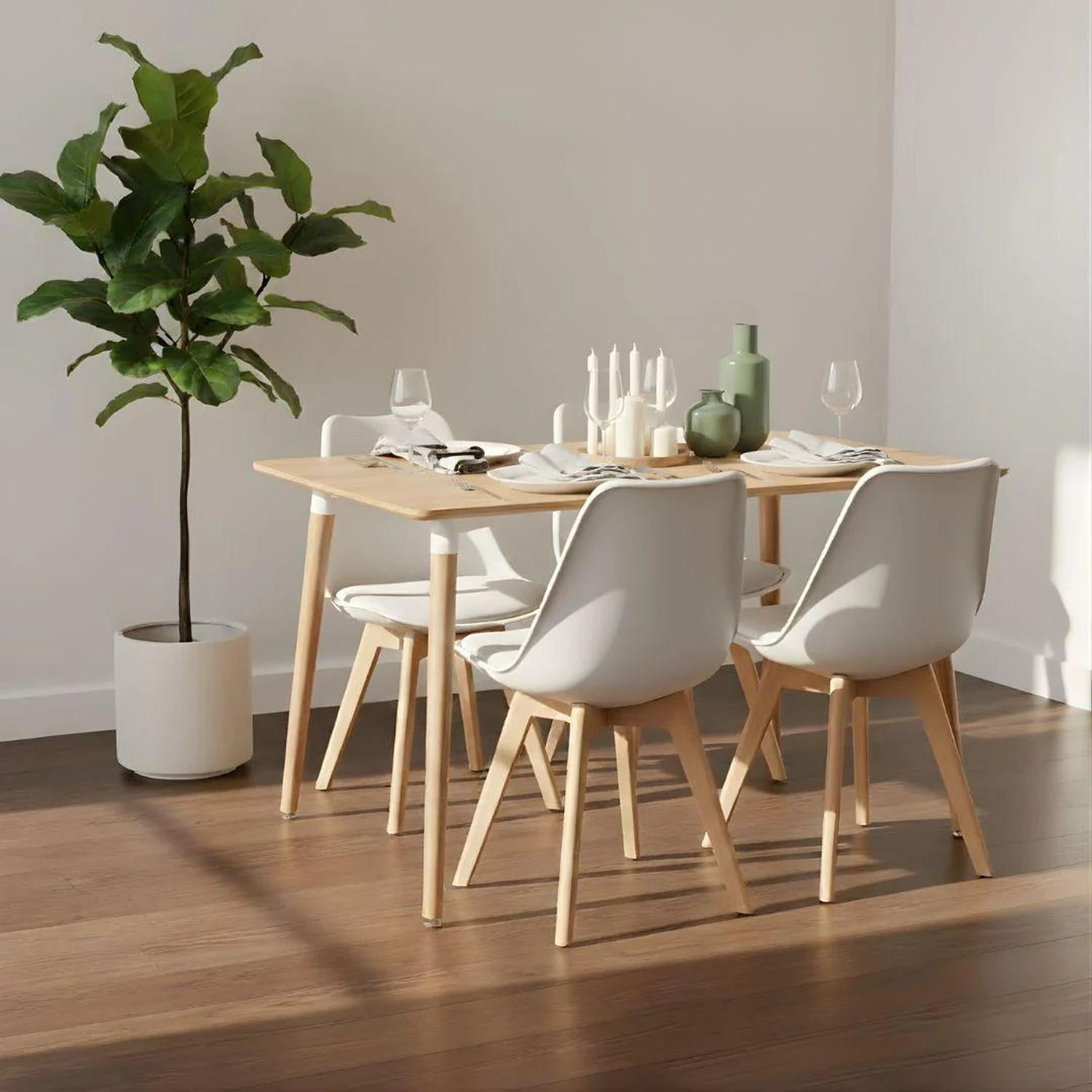 Pandalino - Comedor Mesa Rectangular Alamo 130x80 + 4 Sillas Tulip Blanca