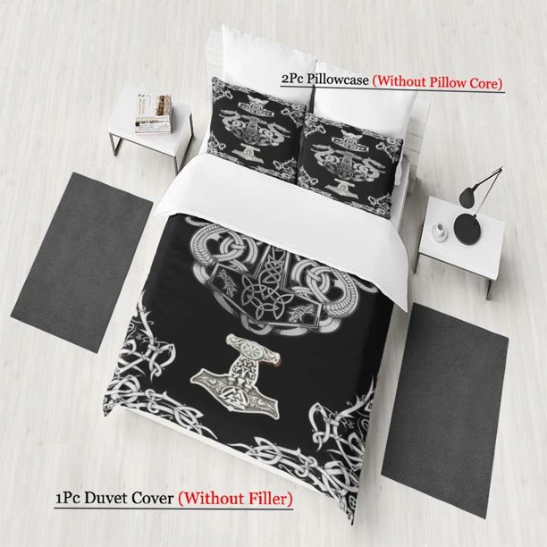 Nordic Mythology Power MJ\u00D6LNIR Hammer and Twin Dragon Guardian Pattern Three-Piece Set Soft and Comfortable Bedding Set
