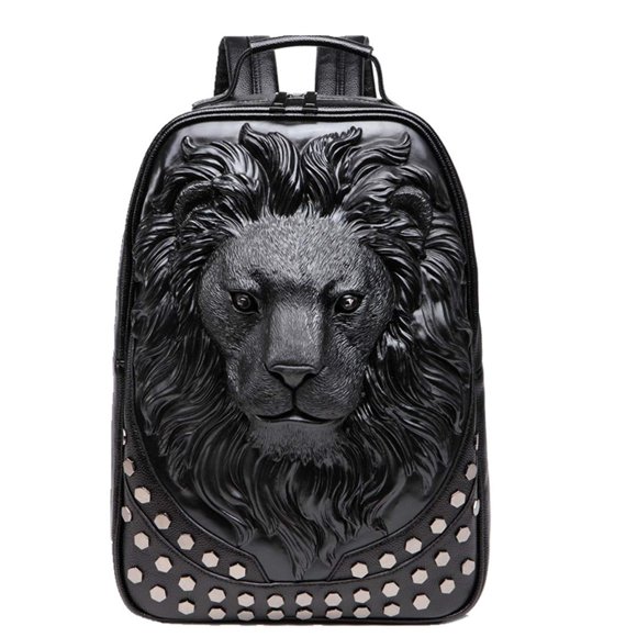 Mochila Kiisy 3D de piel de león para portátil a la moda, viajes, negra