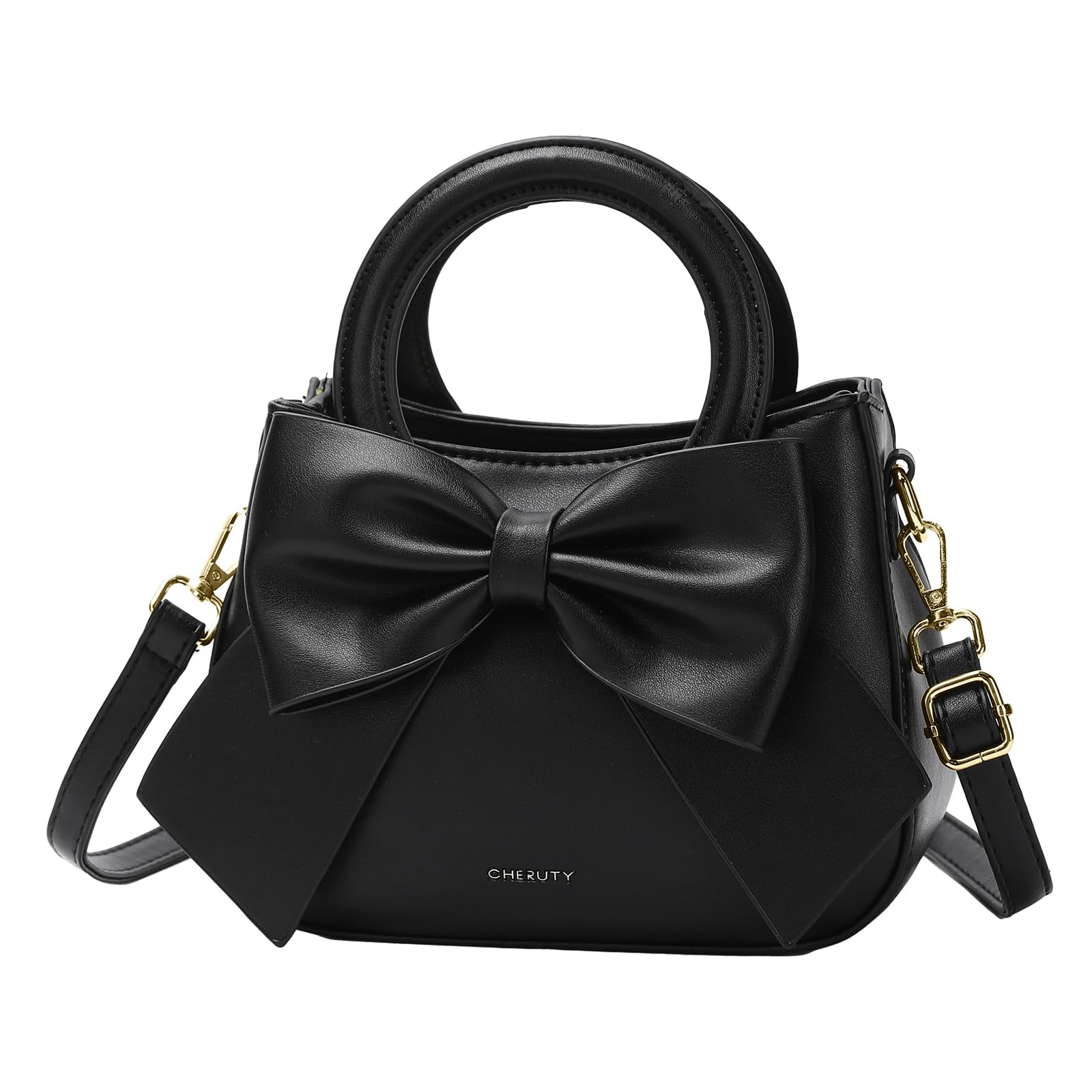 Bandolera Cheruty Small De Piel Vegana Con Nudo En Lazo, Color Negro