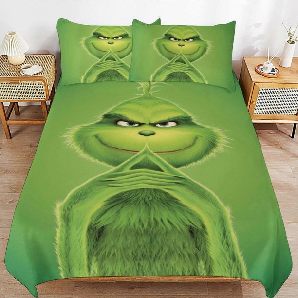 Grinch Bedding Set Duvet Cover Comfortable and Lightweight Cartoon Bedding3 Piece