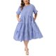 thumbnail image 2 of Vestidos de Pascua de cuadros para mujer de talla grande de Agnes Orinda, cuello redondo, manga corta acampanada, vestido maxi casual de verano en línea A con bolsillos, 2X azul oscuro, 2 of 5