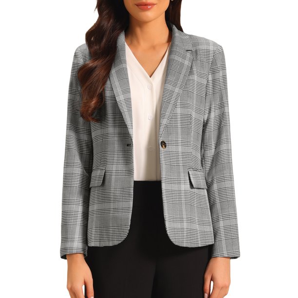 INSPIRE CHIC Chaqueta de Traje Casual de Negocios para Mujer con Estampado de Pata de Gallo para Otoño S Negro