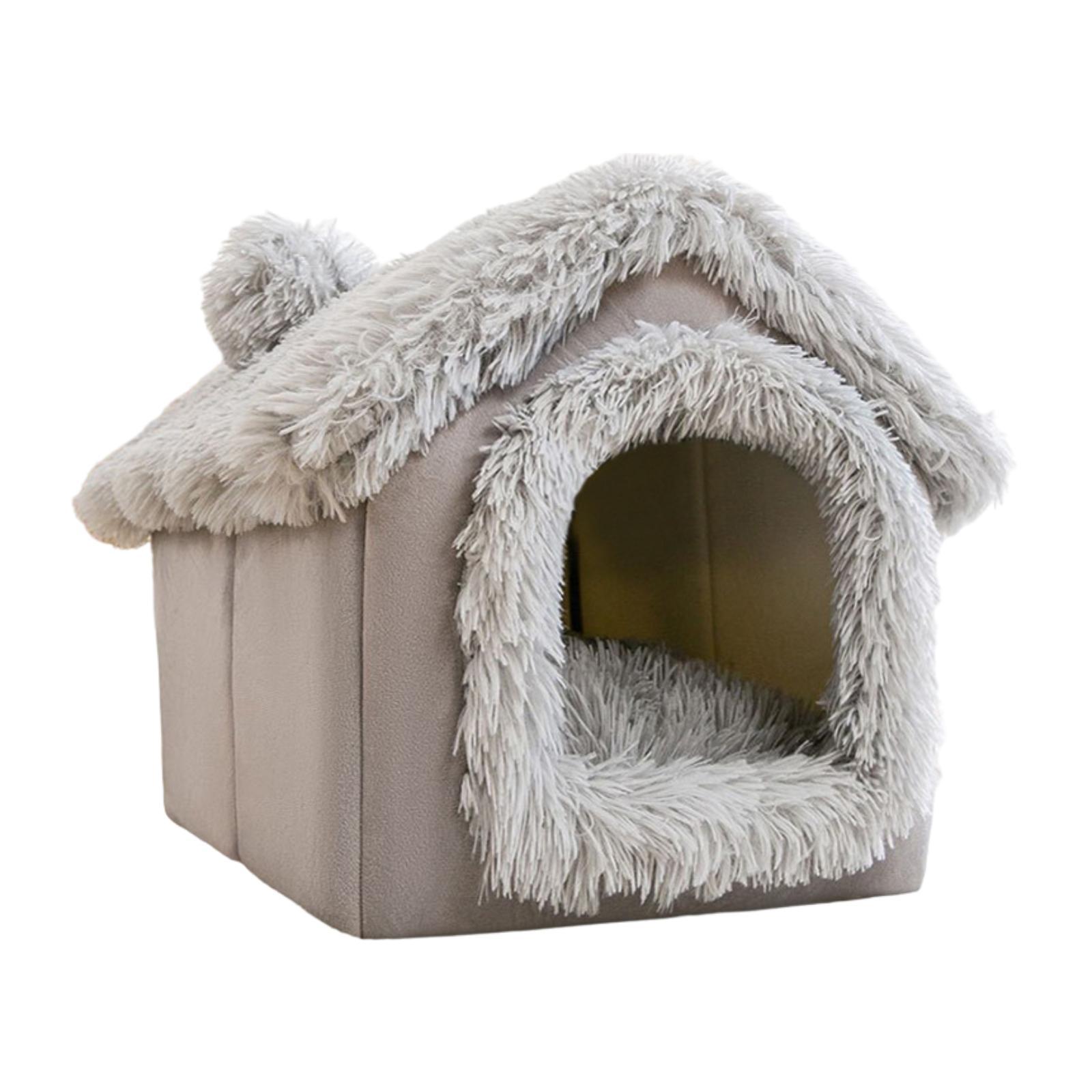 Ioensy - Caseta Para Perros Suave Con Forma De Cueva Cálida Extraíble Y Multifuncional Con Cojín Gris S