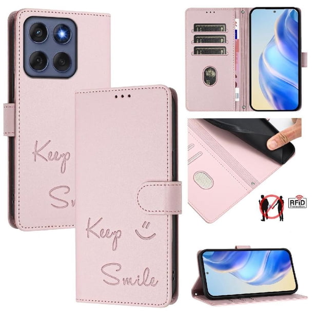 Funda Cartera para Motorola Edge 60 Fusion con Bloqueo RFID, Cierre Magnético y Ranuras Tarjetas Rosa