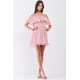 thumbnail image 2 of Vestido Mini Rosa Plisado con Hombros Descubiertos y Doble Capa con Ribete de Volantes, 2 of 5