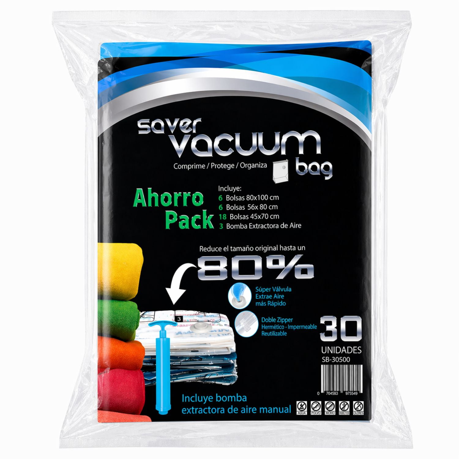 Saver Vacuum Bag - Pack Ahorro 30 Bolsas Ahorra Espacio Con Extractor De Aire Svb