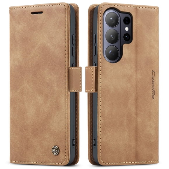 Funda FOXDOCK cartera de cuero retro para FOXDOCK Samsung S26 Ultra – Resistente a golpes, ranuras para tarjetas – amarilla