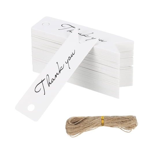Uxcell 100 Pcs Etiquetas De Regalo En Blanco Con Cuerda, 2.8x0.8 Pulgadas Etiquetas De Papel Kraft Etiquetas Para Bolsas De Regalo Mini Etiqueta De Agradecimiento Con Agujeros Para Boda Fiesta, Blanco
