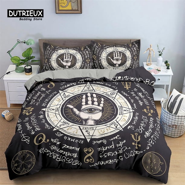 x2111 Bed SheetsExotic Galaxy Sun And Moon Duvet Cover Hamsa Hand Quilt Cover Microfiber Divination Bedding Set For Kids Adults Bedroom Decor 3-Piece Bedding Set (1 Duvet Cover + 2 Pillow Shams) nj211