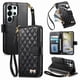 thumbnail image 1 of Funda tipo cartera FOXDOCK para Samsung Galaxy S26 Ultra, estampado de diamantes, con ranuras para tarjetas, soporte y cremallera - negro, 1 of 6