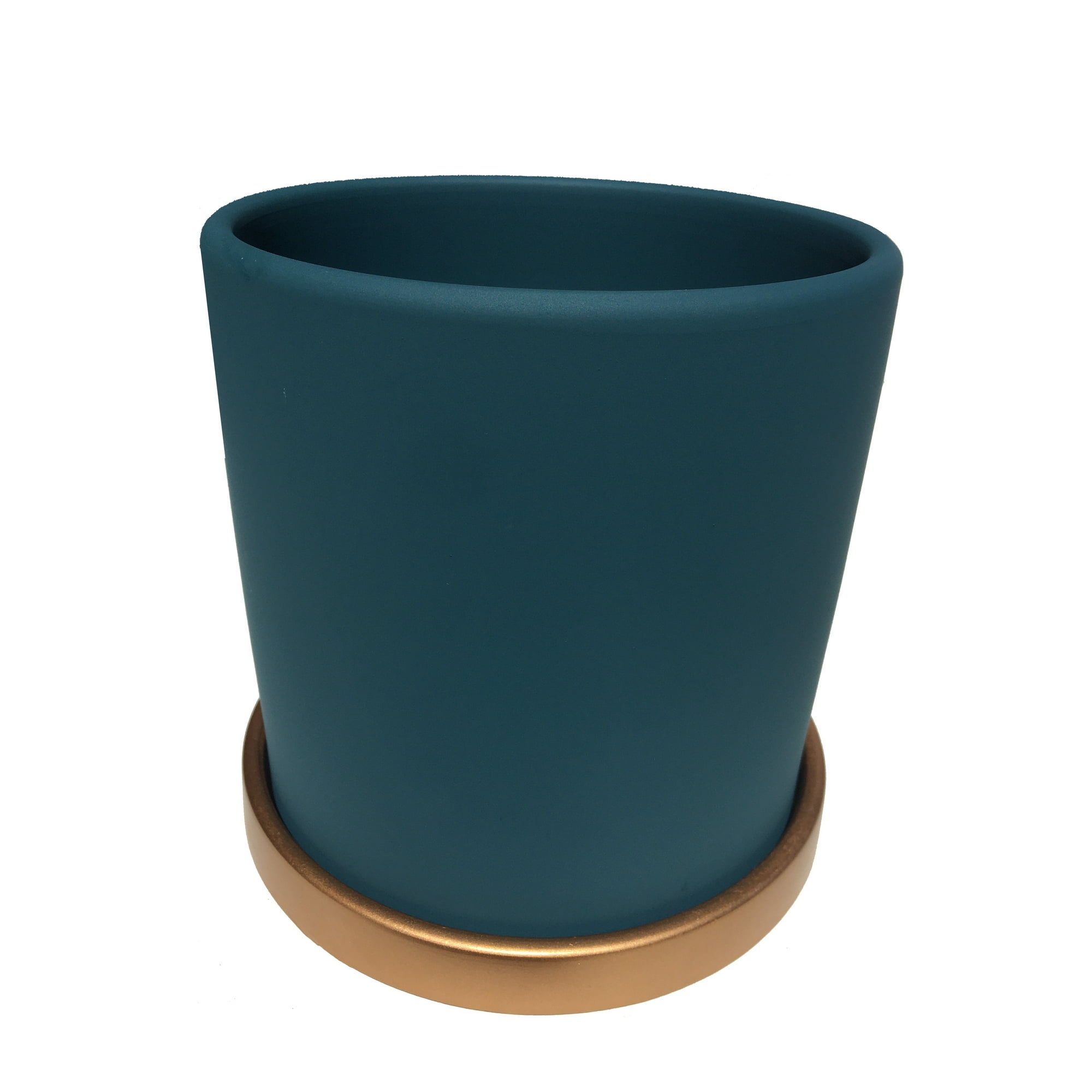 Decogreen - Maceta Cilindro Verde Con Plato Dorado L