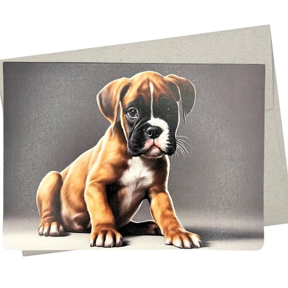 Tarjeta de felicitación Whitman and Daughter Puppy Boxer de 5 x 7 pulgadas