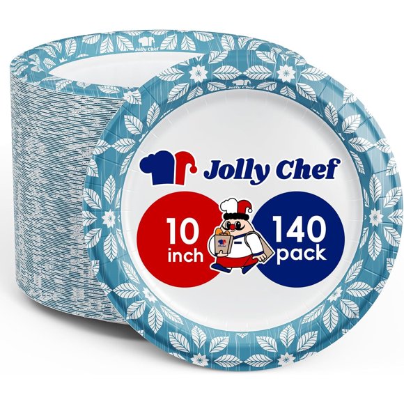 JOLLY CHEF 10 inch 140 Pack Disposable Paper Plates