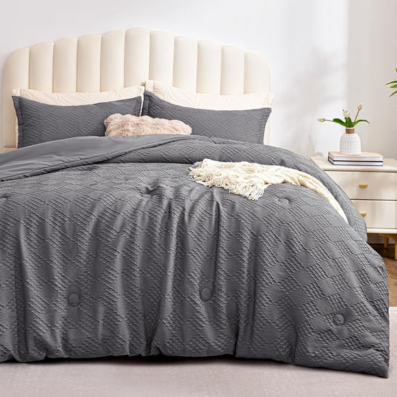 Set Edredón EXQ Home Queen Tejido Waffle Gris Suave