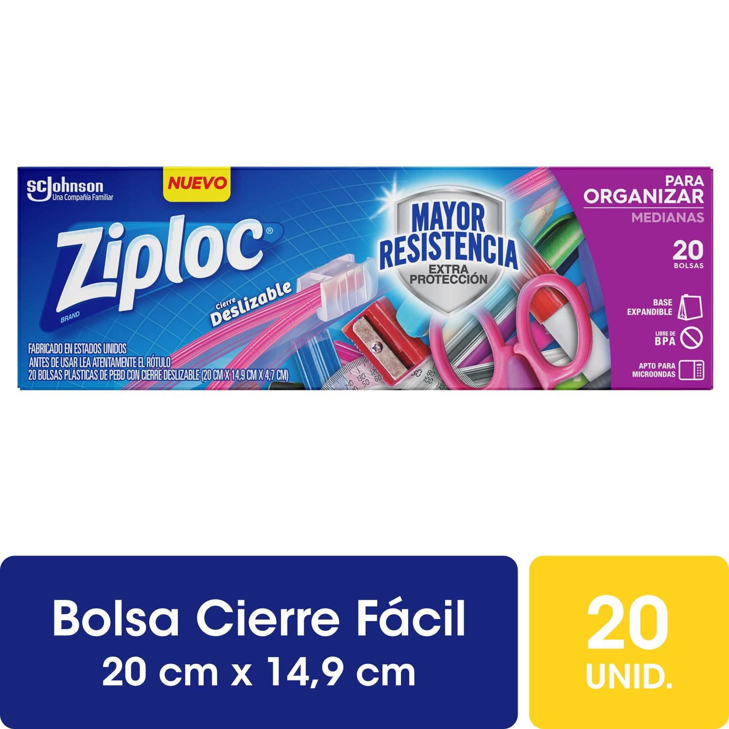 Ziploc - Bolsas Herméticas Slider Para Organizar Medianas 18X20 Cm