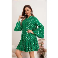 Likeshop - Vestido Corto Mujer Manga Larga Ancha Diseño Puntos 0043