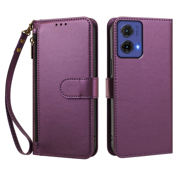 Funda Tipo Billetera para Motorola Moto G85 5G con Soporte y Bolsillo con Cierre Violeta intenso