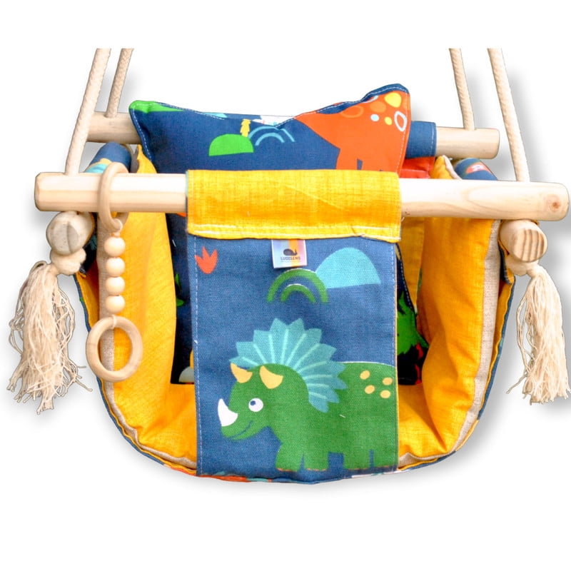 Ludisens - Columpio Ergonómico De Algodón, Modelo Colcha Dino Yellow Hasta 35 Kilos