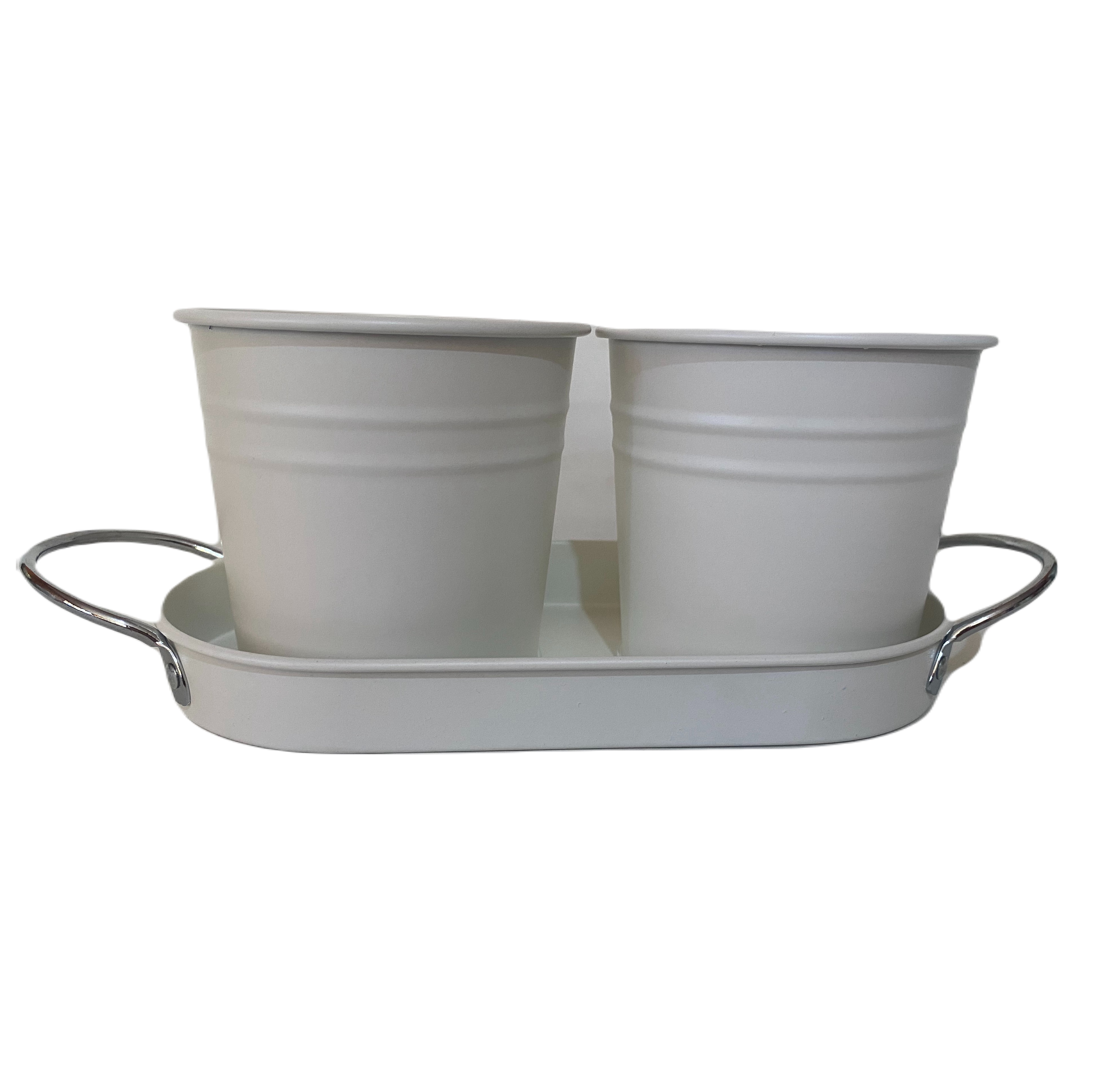 Decogreen - Set 2 Maceteros Y Bandeja Crema