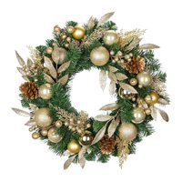 Magideal - Corona Navideña Para Puerta De Entrada, Decoración Navideña De 61 Cm, Decorativa, Realista, Con Bolas, Adorno Artificial, Corona Para Chimenea, Porche