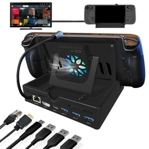 Aaronmei Steam Deck Dock Soporte 6 En 1 Con Doble Ventilador Hdmi 2.0 4K@60Hz Ethernet Gigabit Carga Pd 100W 5 Usb 3.0 Sd/Tf
