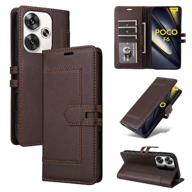 Premium Wallet Case for Xiaomi Poco F6 5G with Card Slots & Kickstand, Flip Cover Brown