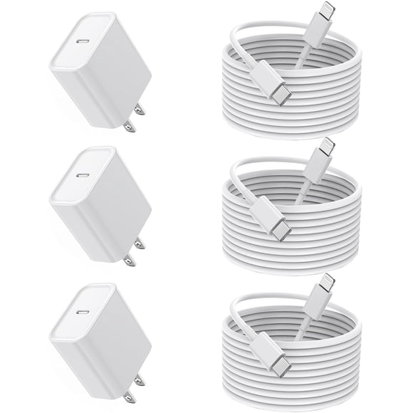 Cargador Vagavo Pack de 3 USB-C, Cable Lightning de 3 m