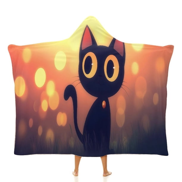 Fiesta Del Gato Negro Manta Capa Con Capucha Anti bolitas Manta De Lana Ártica Suave Manta Portátil De Felpa Ligera Y Lujosa Poncho Para Siesta En Casa Y Oficina 100*130cm