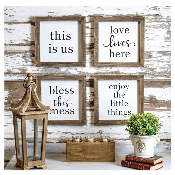 Juego de 4 Carteles Rústicos de Madera Hechos a Mano con Frases