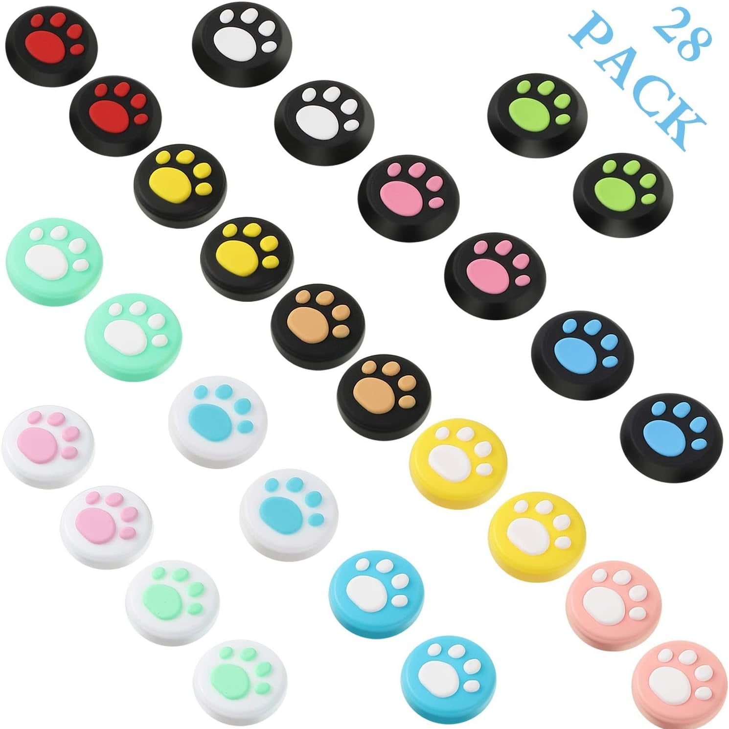 Genérico - 28-piece Cute Cat Claw Thumb Grip Caps, Soft Silicone Analog Stick Covers, Joystick Caps Compatible With Nintendo Switch, Switch Lite, And Joycons Controllers-multicolor