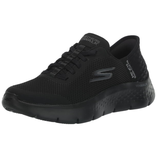 Zapatillas Skechers Go Walk Flex, manos libres, sin cordones, negras, para mujer