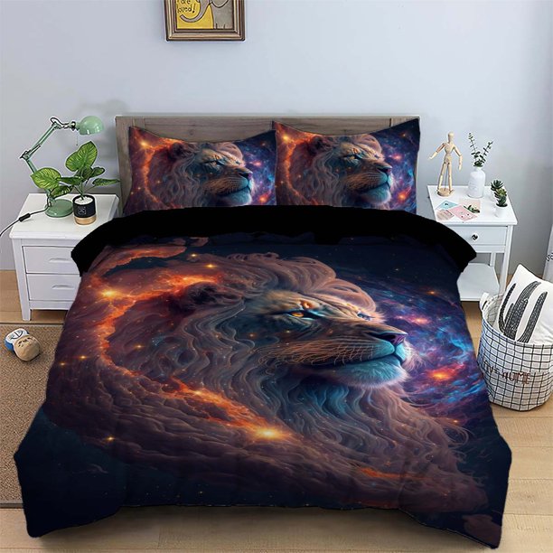 Starry lion bedding set home textile 100% polyester 3D digital printing bedspread quilt cover pillowcase bedroom set Bed Sheets