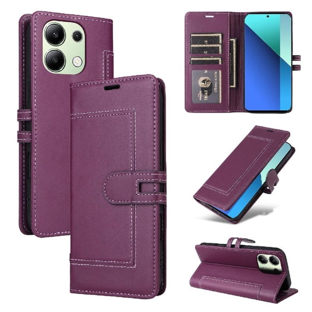 Premium Wallet Case for Xiaomi Redmi Note 13 4G with Card Slots & Kickstand, Flip Cover Purple
