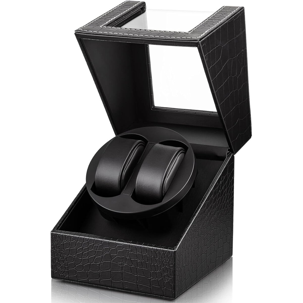 Enrollador De Relojes Showpin Automático Doble Cuero Negro