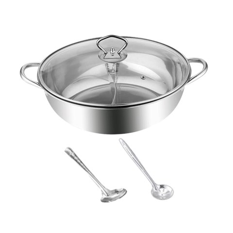 Magideal - Olla Caliente Divisora Shabu Shabu, Olla De Mesa De Doble Cara Con Cucharas, Utensilios De Cocina Para Olla Caliente Para El Hogar, Familia, Fiesta , 36Cm