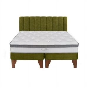 5° Sueño - Cama Europea Stella 2 Plazas + Respaldo Tubular Madera Verde