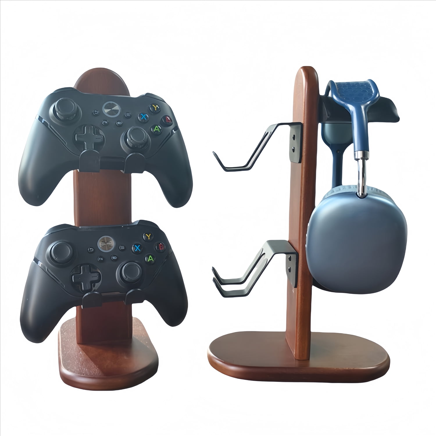 Genérico - 2in1 Soporte De Auriculares De Madera Maciza De Nogal Con Base Estable Soporte Multifuncional Para Auriculares Gamepad-marrón Oscuro