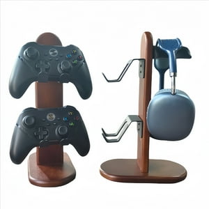 Genérico - 2In1 Soporte De Auriculares De Madera Maciza De Nogal Con Base Estable Soporte Multifuncional Para Auriculares Gamepad-Marrón Oscuro