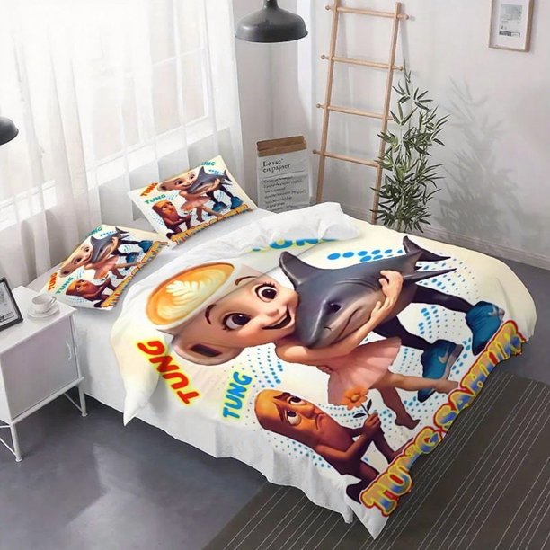 Three-Piece Tung Sahur Surreal Collage Art Printed Duvet Cover Set Soft And Breathable Bedding for Bedroom Decor