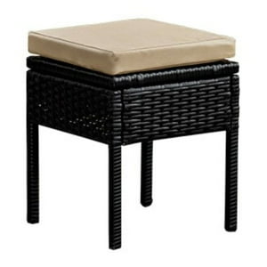 Velazio - Taburete Para Terraza Símil Rattan Cojín Impermeable Beige Pack X2