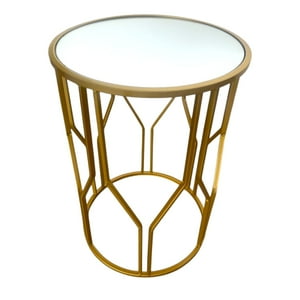 Diorama - Mesa Lateral Auxiliar Dorada Con Cubierta De Vidrio