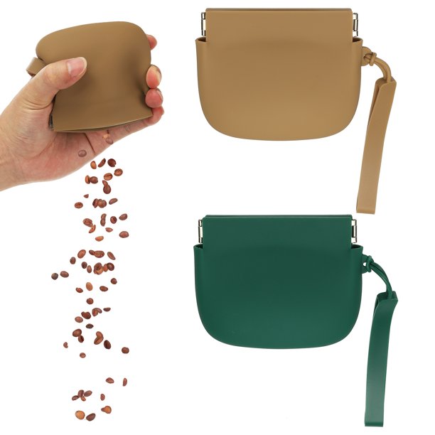 Uxcell Bolsa de Silicona para Golosinas de Perro, Cierre Automático, Tamaño de Bolsillo, Bolsa Portátil para Caminar para Perro y Gato 4x3 Pulgadas (Verde Oscuro/Marrón, 2 Piezas)
