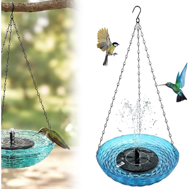 Baño pájaros solar colgante 2026 exterior comedero fauna bomba cuenco