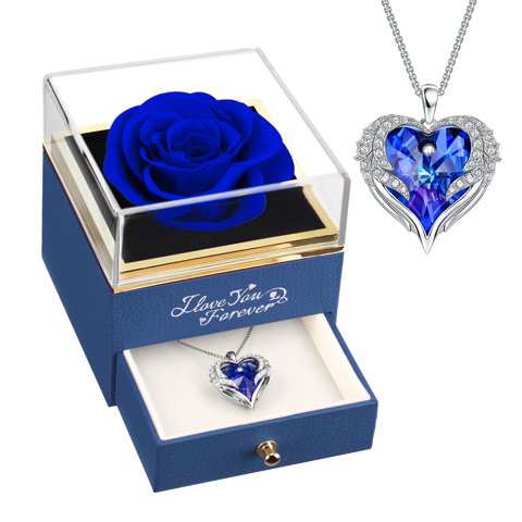 Collar Newnove Rosa Azul Preservada Con Alas De Ángel