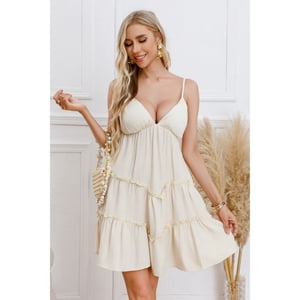 Likeshop - Vestido Corto Sexy Verano Mujer Escote V Fiesta Casual Pabilos 330