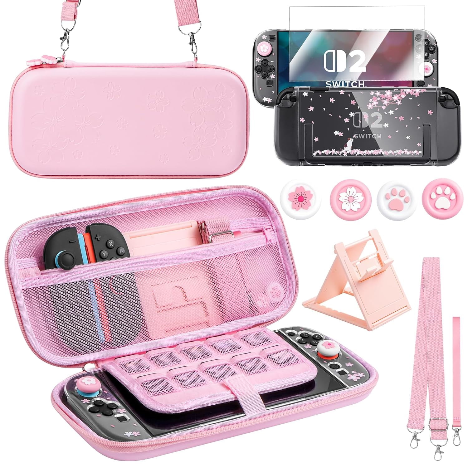 Genérico - Estuche De Viaje 10 En 1 Para Accesorios Del Switch 2 Con Cubierta Protectora, Protector De Pantalla De Vidrio, Soporte Ajustable Y Tapas De Agarre Para Pulgar